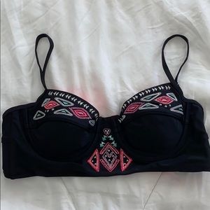 Black Embroidered Bikini Top